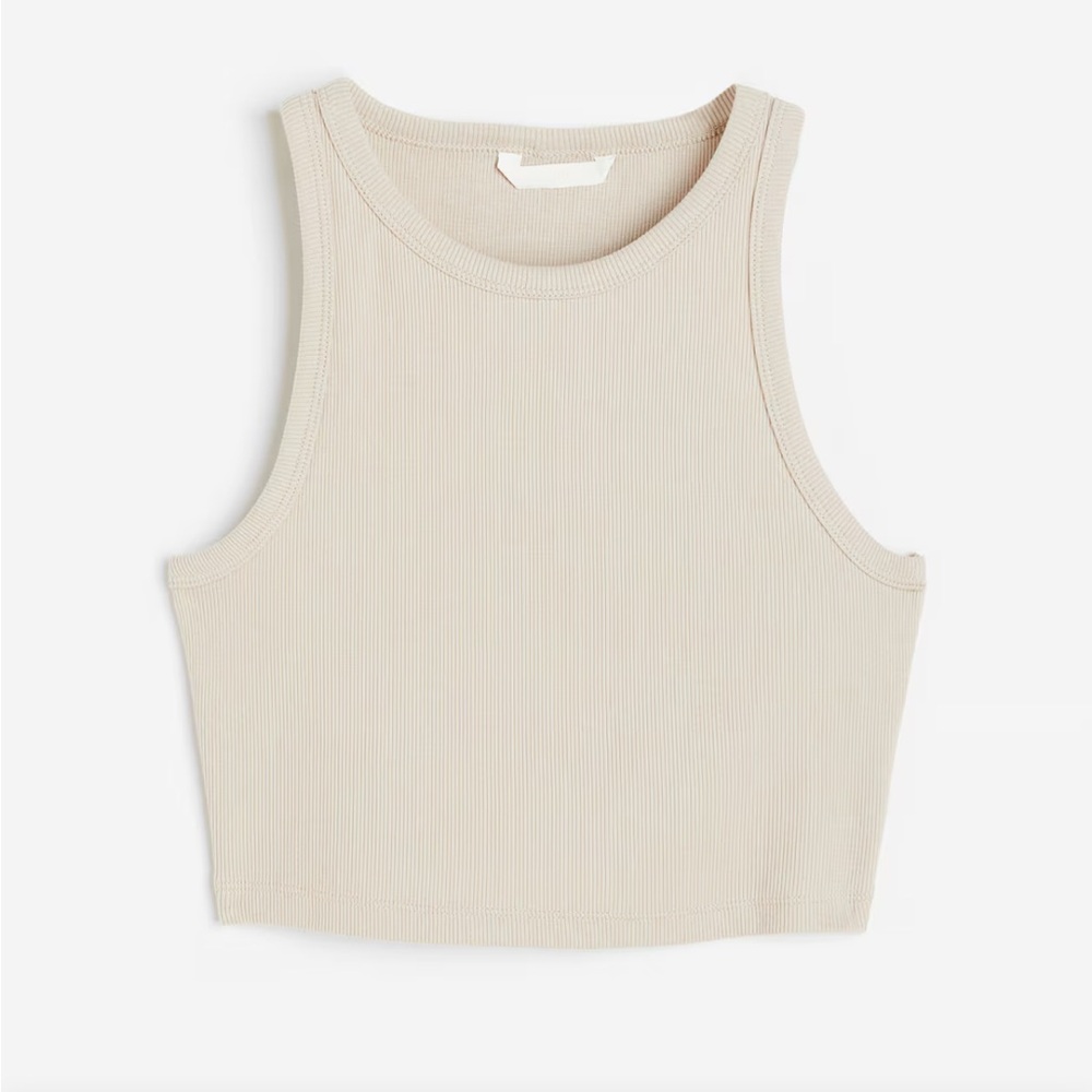 H&M Beige Sleeveless Ribbed Crop Top